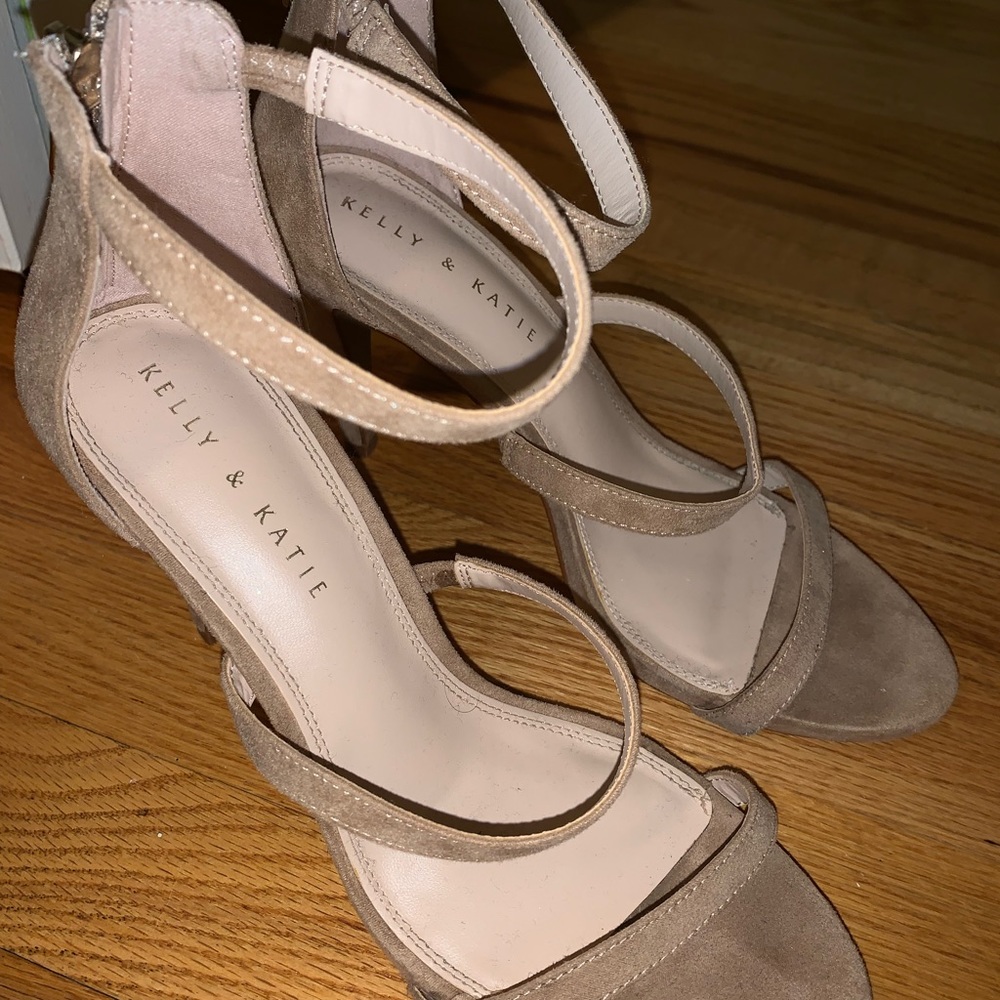 Strappy Suede Open-Toed Nude Heels